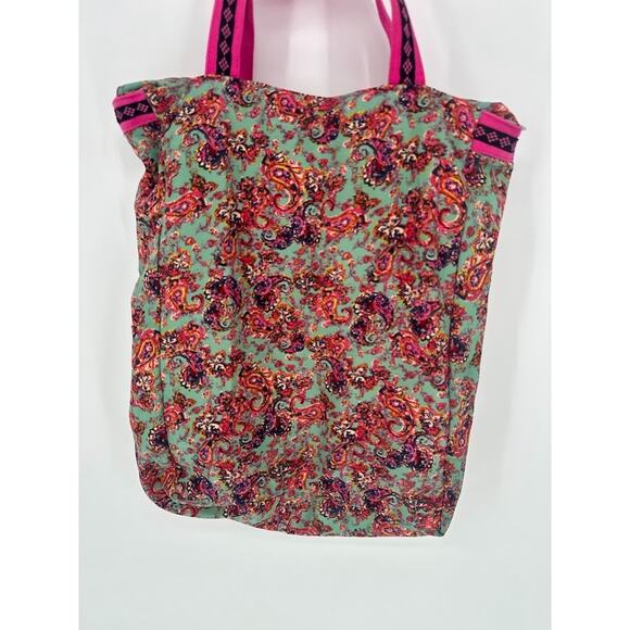 America & Beyond Floral Boho Shoulder Zip Tote Bag Purse Green Pink - Picture 4 of 10